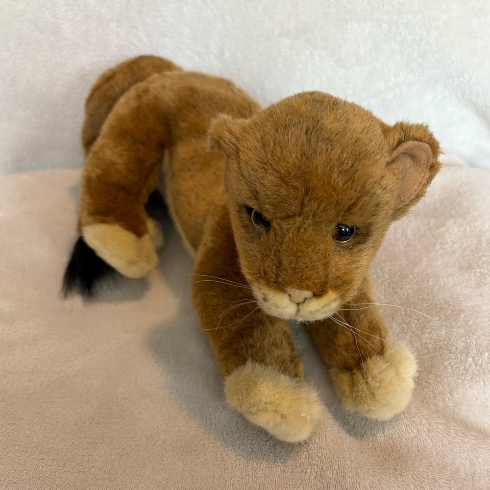 Hansa Realistic Plush Lion Cub Stuffed Toy Animal Laying 12β Brown Tan Soft